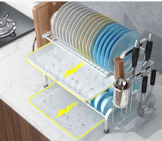 Tableware 2 Tier Iron Wire Kitchen Cabinet Dish Drying Drainer Drying Rack Dish Rack